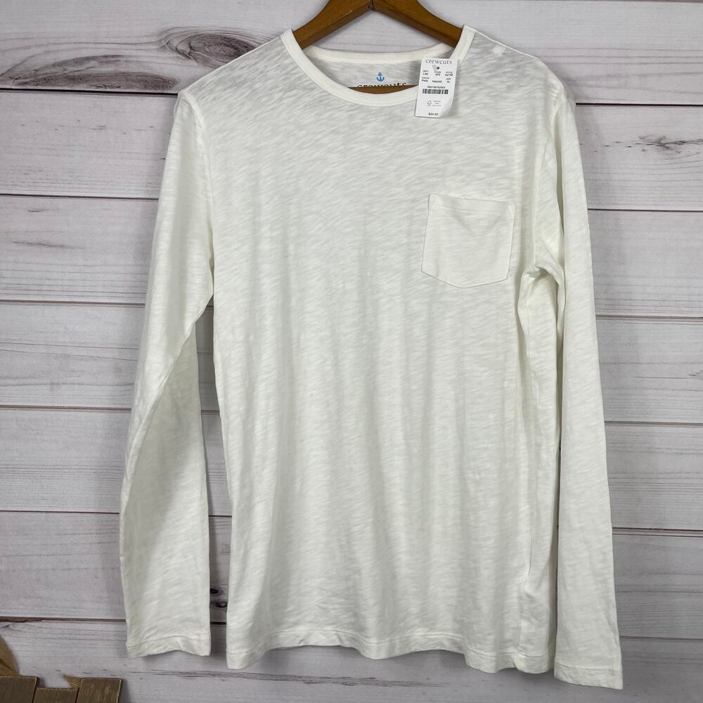 Crewcuts Boys Long Sleeve Pocket Tee White Size XL‎ 12/14 NWT